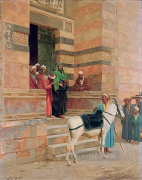 Árabe Painting - caballo blanco Ludwig Deutsch Orientalismo Árabe